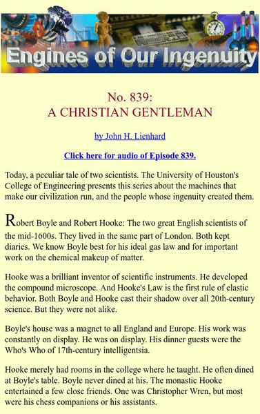 University of Houston: Engines of Our Ingenuity: A Christian Gentleman Handout University of Houston: Engines of Our Ingenuity: A Christian Gentleman Handout