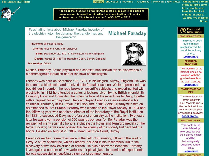 The Great Idea Finder: Michael Faraday Handout The Great Idea Finder: Michael Faraday Handout