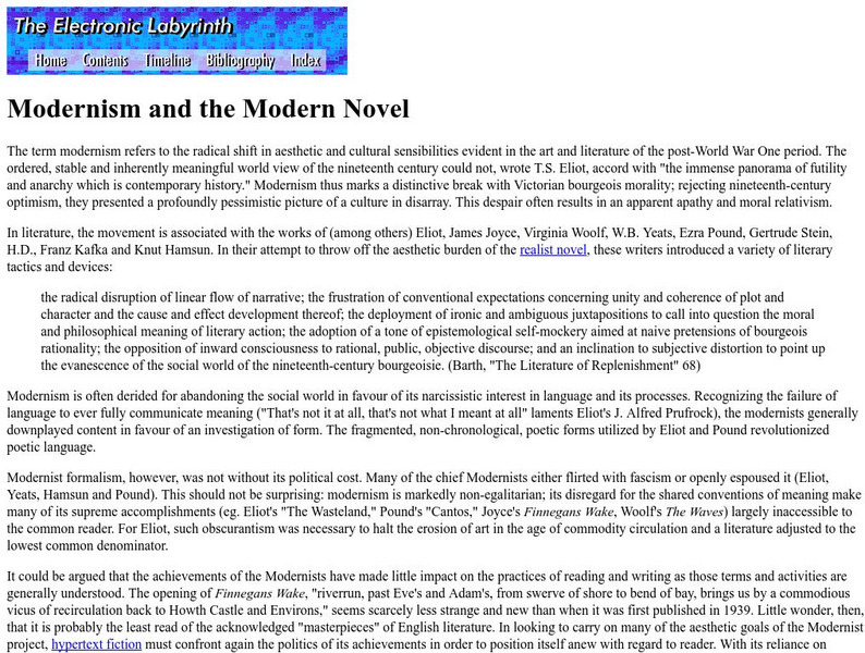 "Modernism and the Modern Novel" Website "Modernism and the Modern Novel" Website