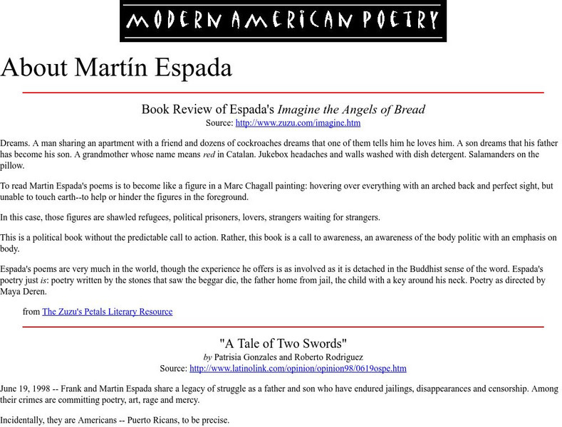 University of Illinois: Book Review of Espada's, " Imagine the Angels of Bread" Website University of Illinois: Book Review of Espada's, " Imagine the Angels of Bread" Website