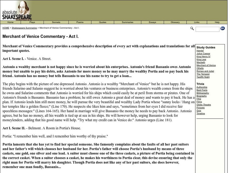 Absolute Shakespeare: Merchant of Venice Commentary Handout