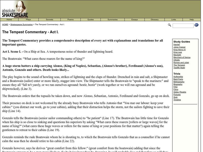 Absolute Shakespeare: The Tempest Commentary Unit Plan