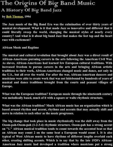 The Red Hot Jazz Archive: Origins of Big Band Jazz Article The Red Hot Jazz Archive: Origins of Big Band Jazz Article