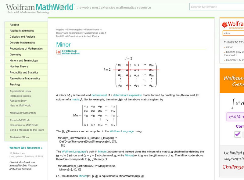Wolfram Math World: Minor Handout Wolfram Math World: Minor Handout