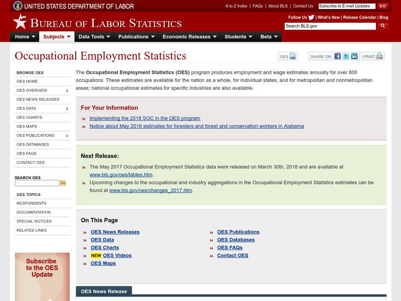 Bureau of Labor Statistics: Occupational Employment Statistics Handout Bureau of Labor Statistics: Occupational Employment Statistics Handout