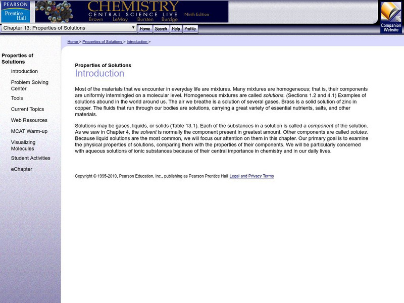 Chemistry: Central Science Live: Properties of Solutions Handout Chemistry: Central Science Live: Properties of Solutions Handout