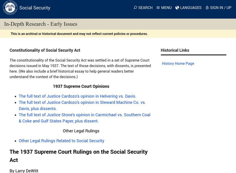 Social Security Online: 1937 Supreme Court Opinions Primary Social Security Online: 1937 Supreme Court Opinions Primary