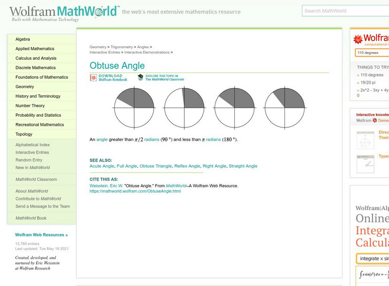Wolfram Math World: Cut the Knot! Angles Handout Wolfram Math World: Cut the Knot! Angles Handout