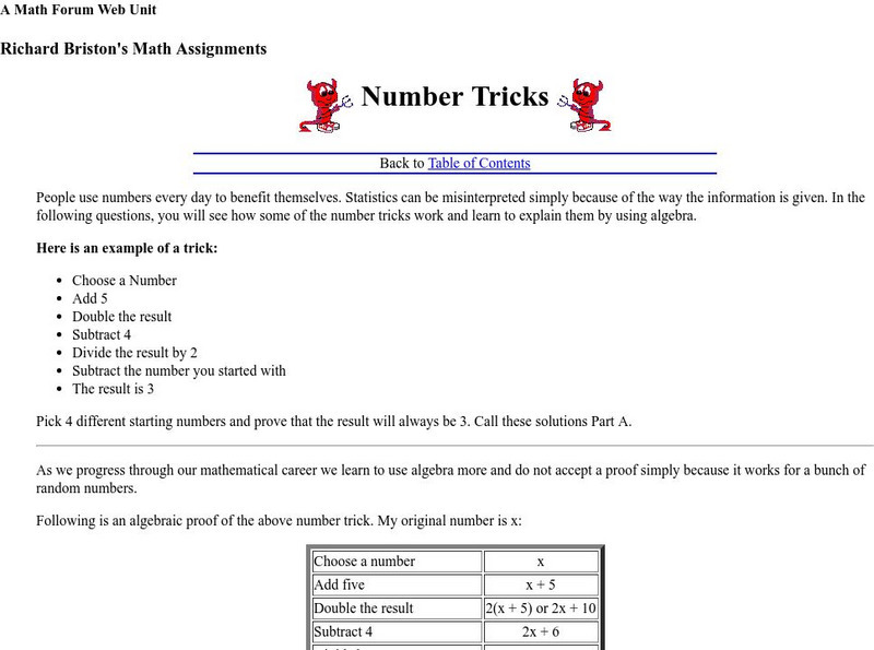 The Math Forum: Number Tricks Activity The Math Forum: Number Tricks Activity