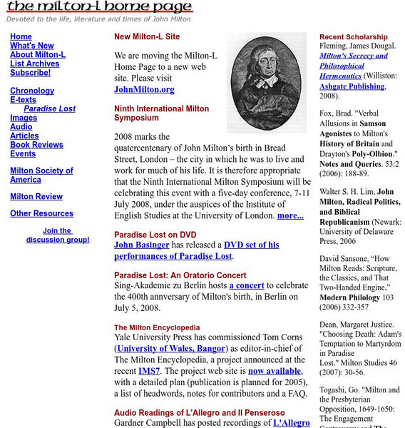 University of Richmond: Milton Website University of Richmond: Milton Website