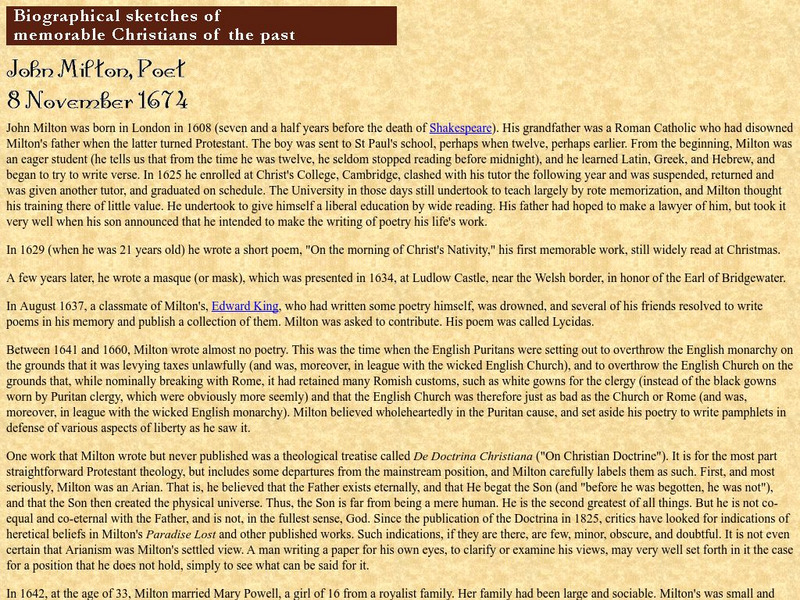 Society of Archbishop Justus: John Milton, Poet Website Society of Archbishop Justus: John Milton, Poet Website