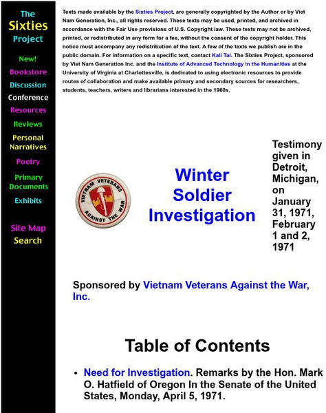 University of Virginia: Sixties Project: Winter Soldier Investigation Website University of Virginia: Sixties Project: Winter Soldier Investigation Website