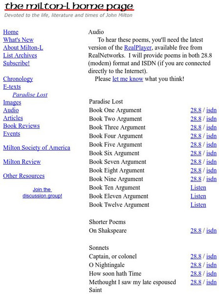 The Milton L Home Page Audio