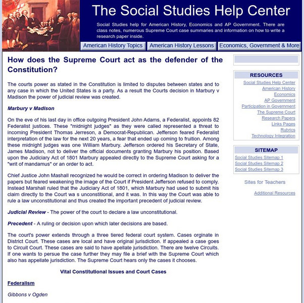 Social Studies Help Center: The Supreme Court as Defender of the Constitution Handout Social Studies Help Center: The Supreme Court as Defender of the Constitution Handout