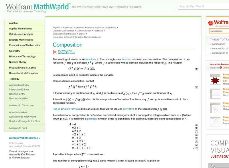 Wolfram Math World: Composition Handout Wolfram Math World: Composition Handout