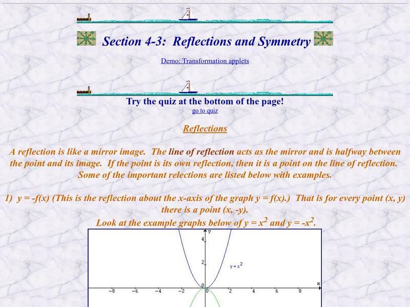 Ojk's Precalculus Study Page: Reflections and Symmetry Handout Ojk's Precalculus Study Page: Reflections and Symmetry Handout