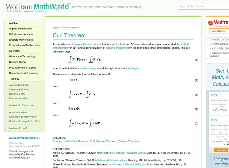 Wolfram Math World: Curl Theorem Handout