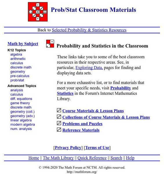 The Math Forum: Prob/stat Classroom Materials Lesson Plan The Math Forum: Prob/stat Classroom Materials Lesson Plan