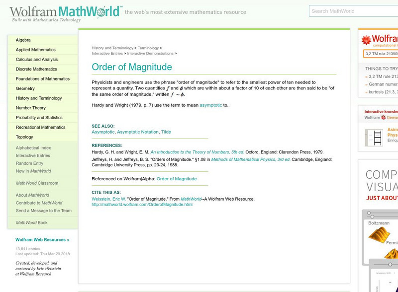 Wolfram Math World: Order of Magnitude Handout Wolfram Math World: Order of Magnitude Handout