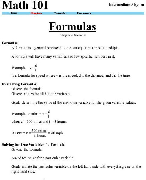 Washington State University: Formulas Handout Washington State University: Formulas Handout