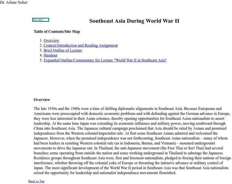 Crossroads: Southeast Asia During World War Ii Handout Crossroads: Southeast Asia During World War Ii Handout