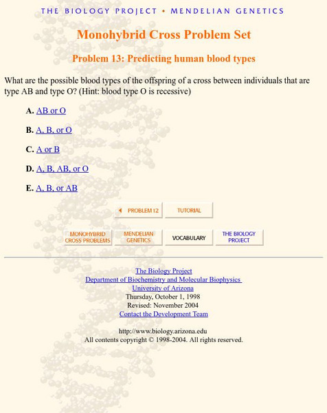 University of Arizona: Monohybrid Problem Set Website University of Arizona: Monohybrid Problem Set Website