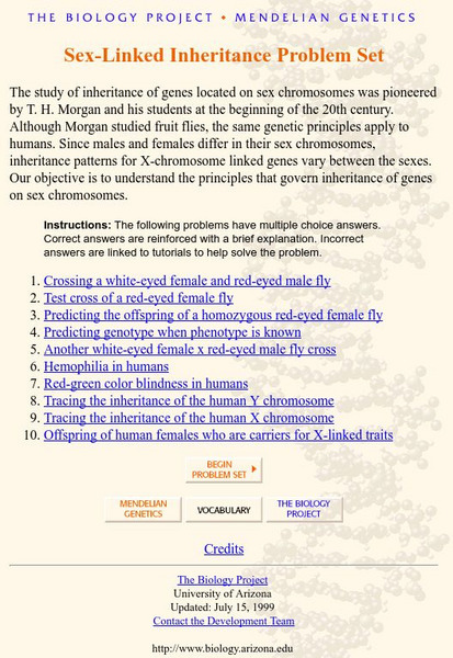 University of Arizona: Sex Linked Inheritance Activity University of Arizona: Sex Linked Inheritance Activity