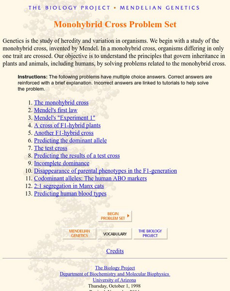 University of Arizona: Monohybrid Problem Set Website University of Arizona: Monohybrid Problem Set Website