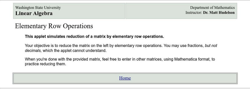 Washington State University: Tool for Elementary Row Operations Activity Washington State University: Tool for Elementary Row Operations Activity