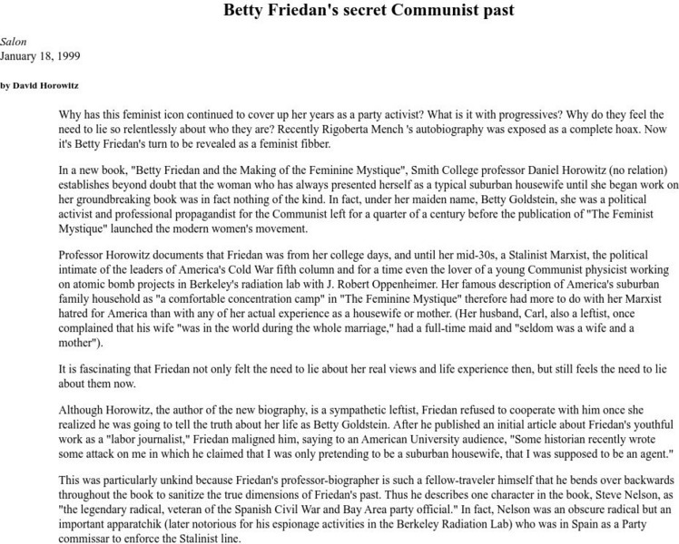 University of Pennsylvania: Betty Friedan's Secret Communist Past Article University of Pennsylvania: Betty Friedan's Secret Communist Past Article