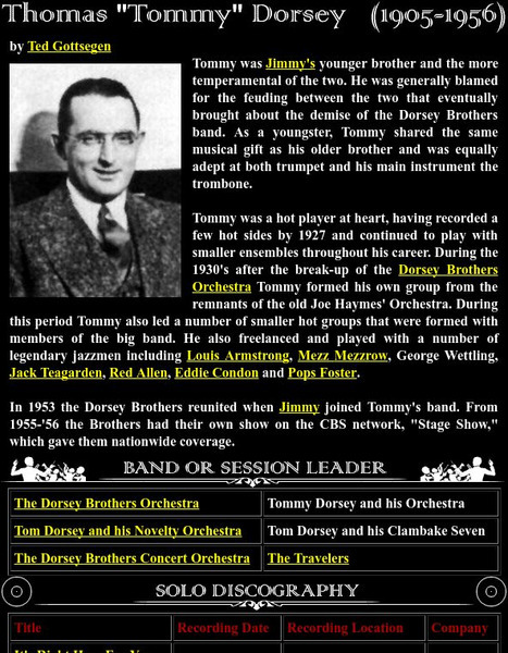 The Red Hot Jazz Archive; Thomas "Tommy" Dorsey Article The Red Hot Jazz Archive; Thomas "Tommy" Dorsey Article