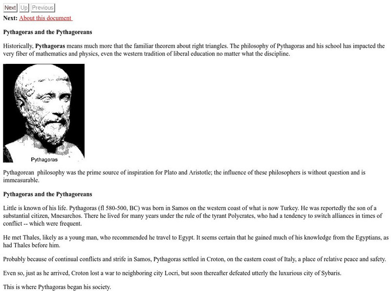 Texas a & M University: Pythagoras and the Pythagoreans Handout Texas a & M University: Pythagoras and the Pythagoreans Handout
