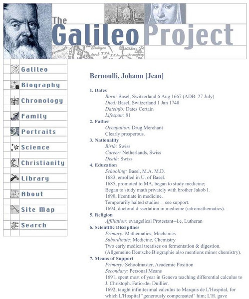 Galileo Project: Johann Bernoulli Handout Galileo Project: Johann Bernoulli Handout