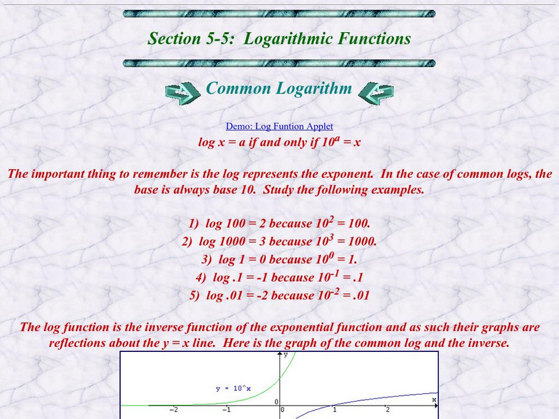 Ojk's Precalculus Study Page: Logarithmic Functions Activity Ojk's Precalculus Study Page: Logarithmic Functions Activity