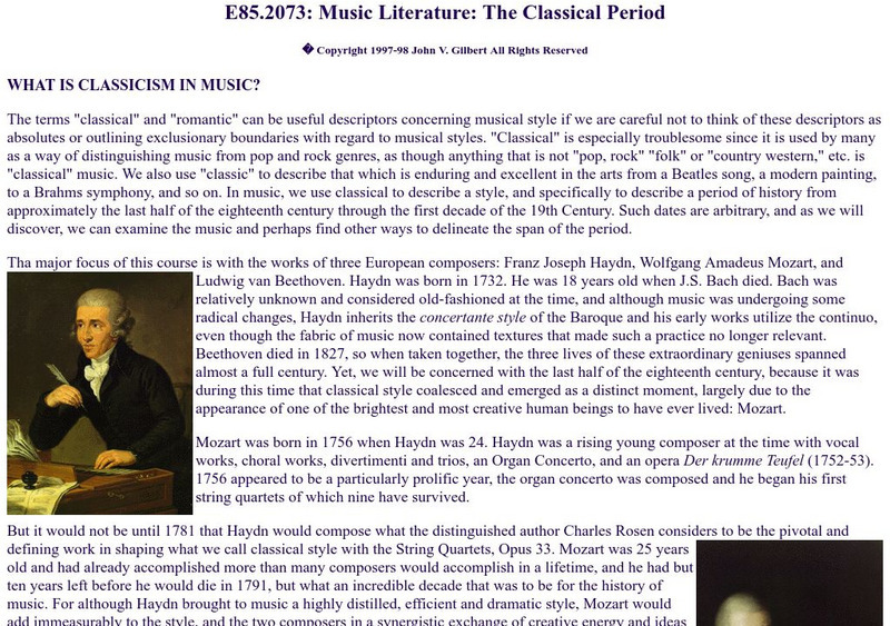 Music Literature: The Classical Period Website Music Literature: The Classical Period Website