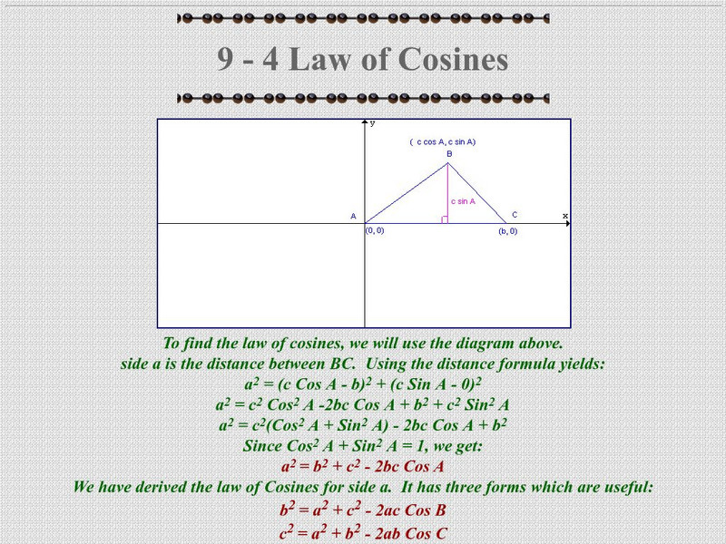 Ojk's Precalculus Study Page: The Law of Cosines Primary Ojk's Precalculus Study Page: The Law of Cosines Primary