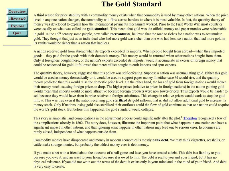 Money Matters: The Gold Standard Activity Money Matters: The Gold Standard Activity