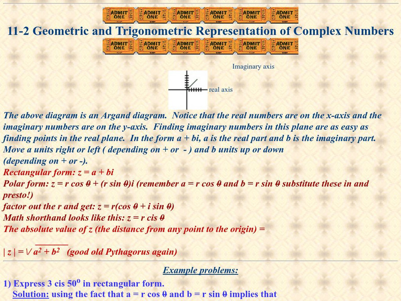 Ojk's Precalculus Study Page: Geometric Representation of Complex Numbers Handout Ojk's Precalculus Study Page: Geometric Representation of Complex Numbers Handout