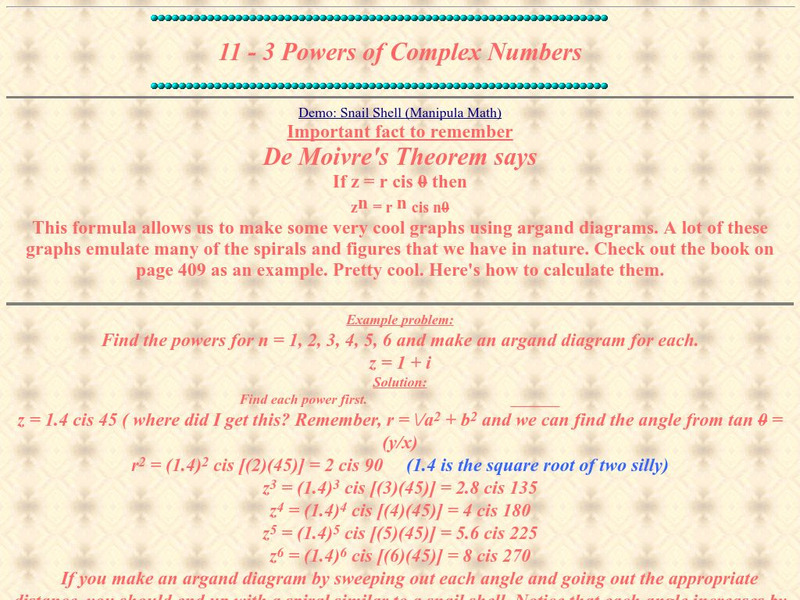 Ojk's Precalculus Study Page: Powers of Complex Numbers Primary Ojk's Precalculus Study Page: Powers of Complex Numbers Primary