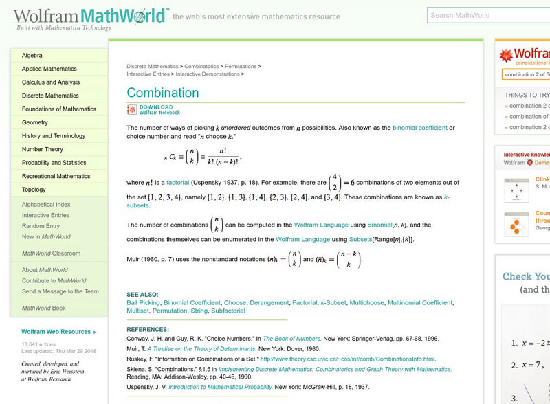 Wolfram Math World: Combination Website Wolfram Math World: Combination Website
