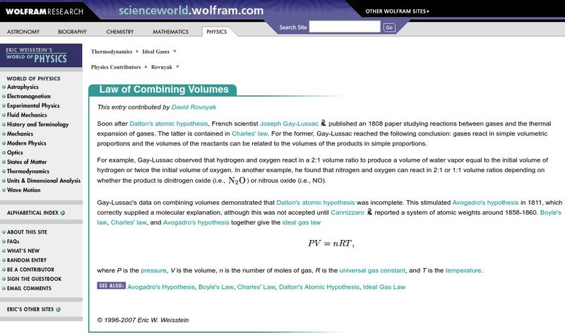 Wolfram Science World: Law of Combining Volumes Handout Wolfram Science World: Law of Combining Volumes Handout