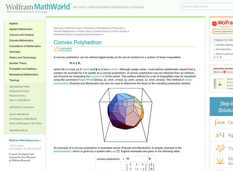 Wolfram Math World: Convex Polyhedron Unit Plan