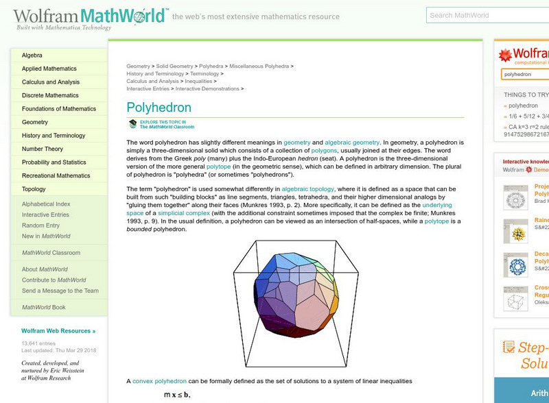 Wolfram Math World: Polyhedron Activity Wolfram Math World: Polyhedron Activity