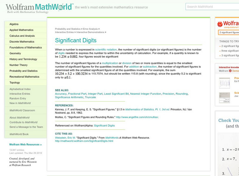 Wolfram Math World: Significant Digits Activity