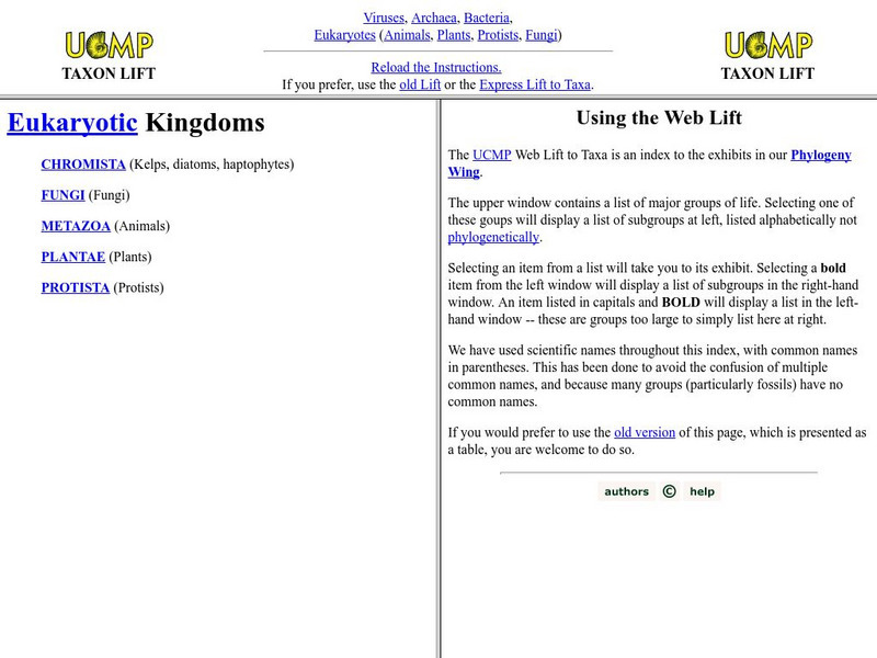 Ucmp: Web Lift to Taxa Website Ucmp: Web Lift to Taxa Website