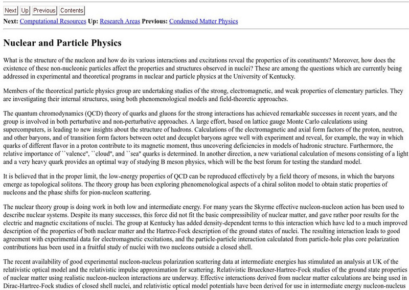 Univ Ky Dept of Physics: Nuclear and Particle Physics Website Univ Ky Dept of Physics: Nuclear and Particle Physics Website