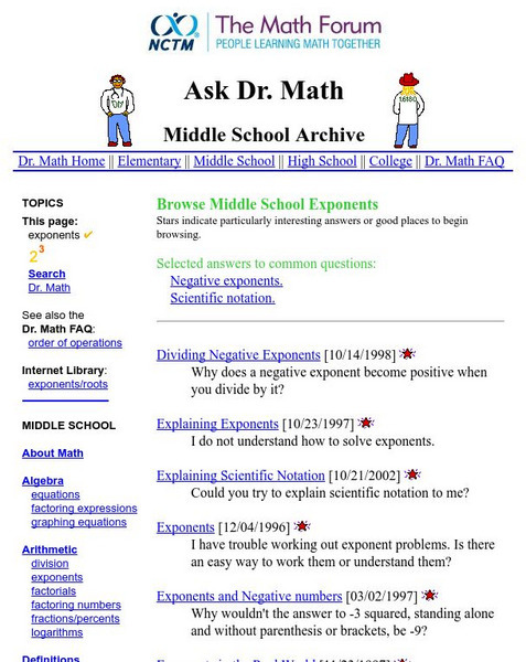 The Math Forum: Middle School Archive Handout The Math Forum: Middle School Archive Handout