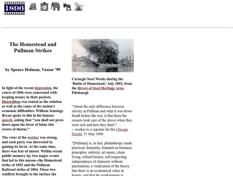 Vassar College: 1896: The Homestead and Pullman Strikes Primary Vassar College: 1896: The Homestead and Pullman Strikes Primary
