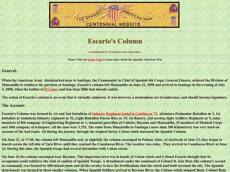 Spanish American War Centennial: Escario's Column Article Spanish American War Centennial: Escario's Column Article