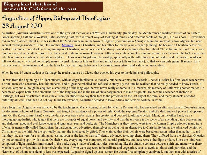 Online Anglican Resources: Augustine of Hippo Handout